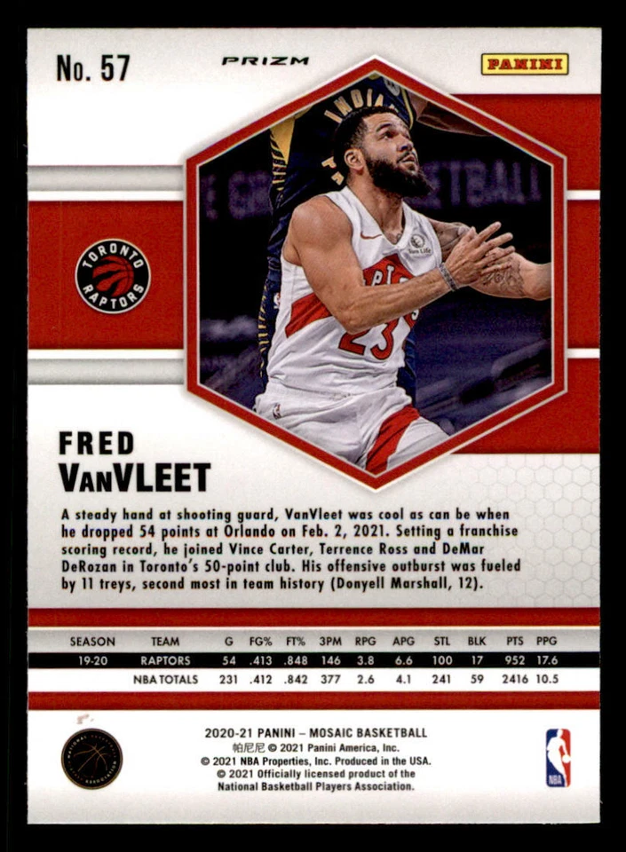 2020-21 Panini Mosaic Silver #57 Fred VanVleet (ref 237089) - Image 2 of 2
