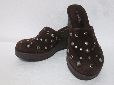 ''Limited Too'' Cute Quality Girls' Studded Leather Clogs, Brown Suede, Size 2