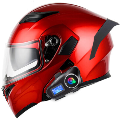 Motorcycle Bluetooth Helmet Intercom Headset Flip-Up Dual lens Motorbike Helmets