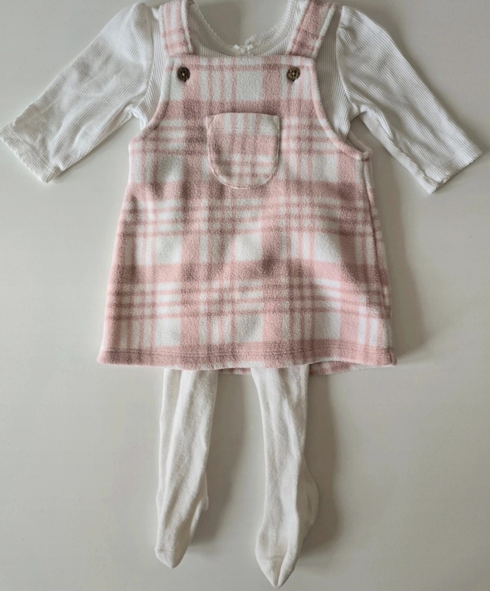 Pink Checked Fleece Pinafore Dress and Bodysuit GREAT