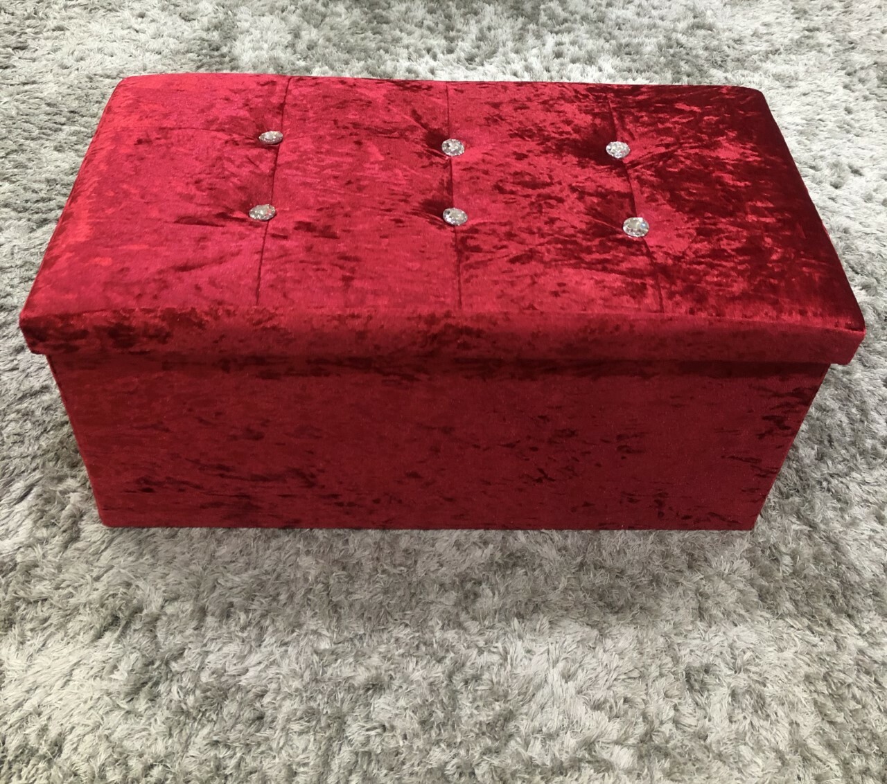 Crushed Velvet Storage Box Diamante Ottoman Folding Foot Stool Seat