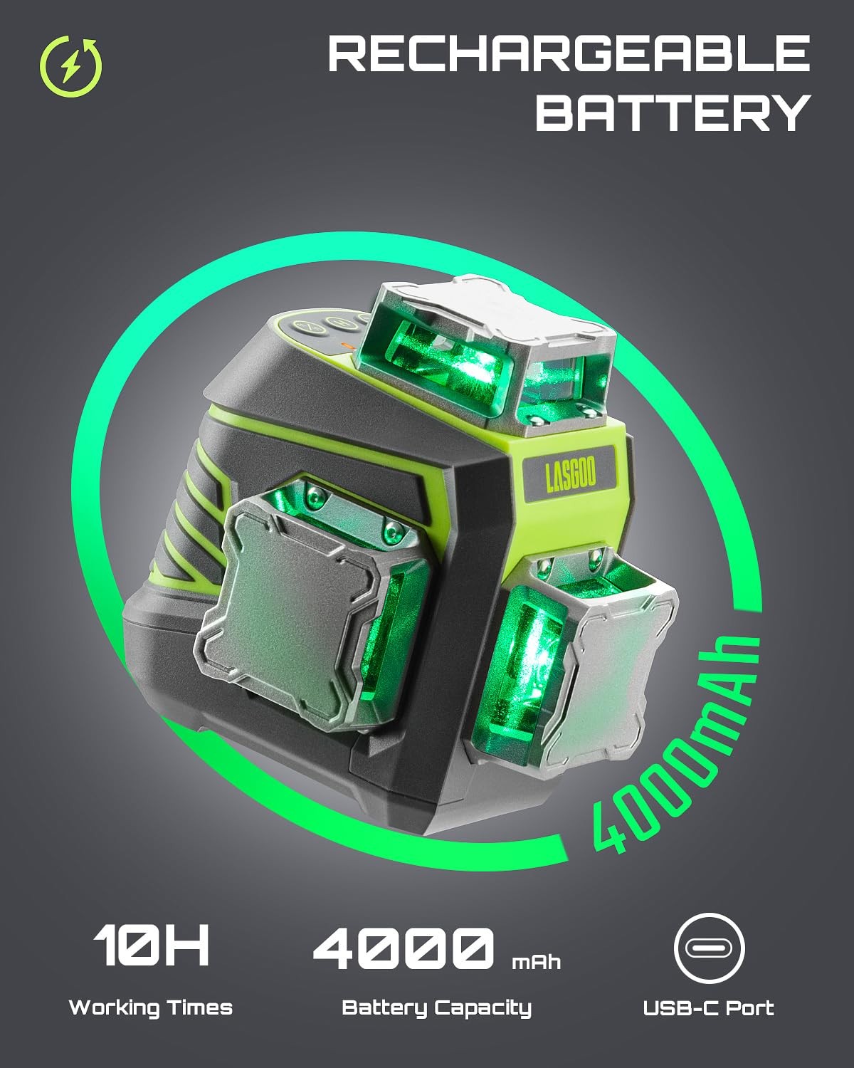 Laser Level 3x360° Self Leveling, 3D Green Cross Line Laser for Construction ...