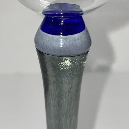 MCM *signiert* Dänisches mundgeblasenes Glas klar blau grau langstielig Likör Cordial - Bild 3 von 14