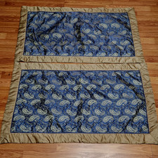2-Blue and Gold Paisley Pillow Shams King Size 20in x 38 in. B2