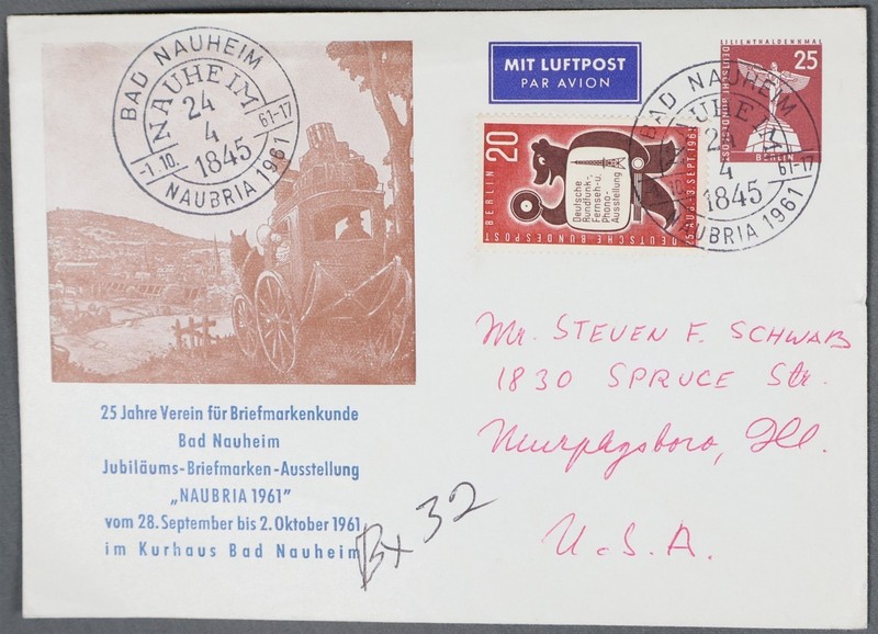 MayfairStamps Germany 1961 Bad Nauheim Stamp Exhibition Anniversary to Illinois