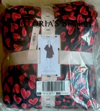 VICTORIA  S SECRET COZY PLUSH SHORT ROBE BLACK WITH RED HEARTS MEDIUM/LARGE M/L
