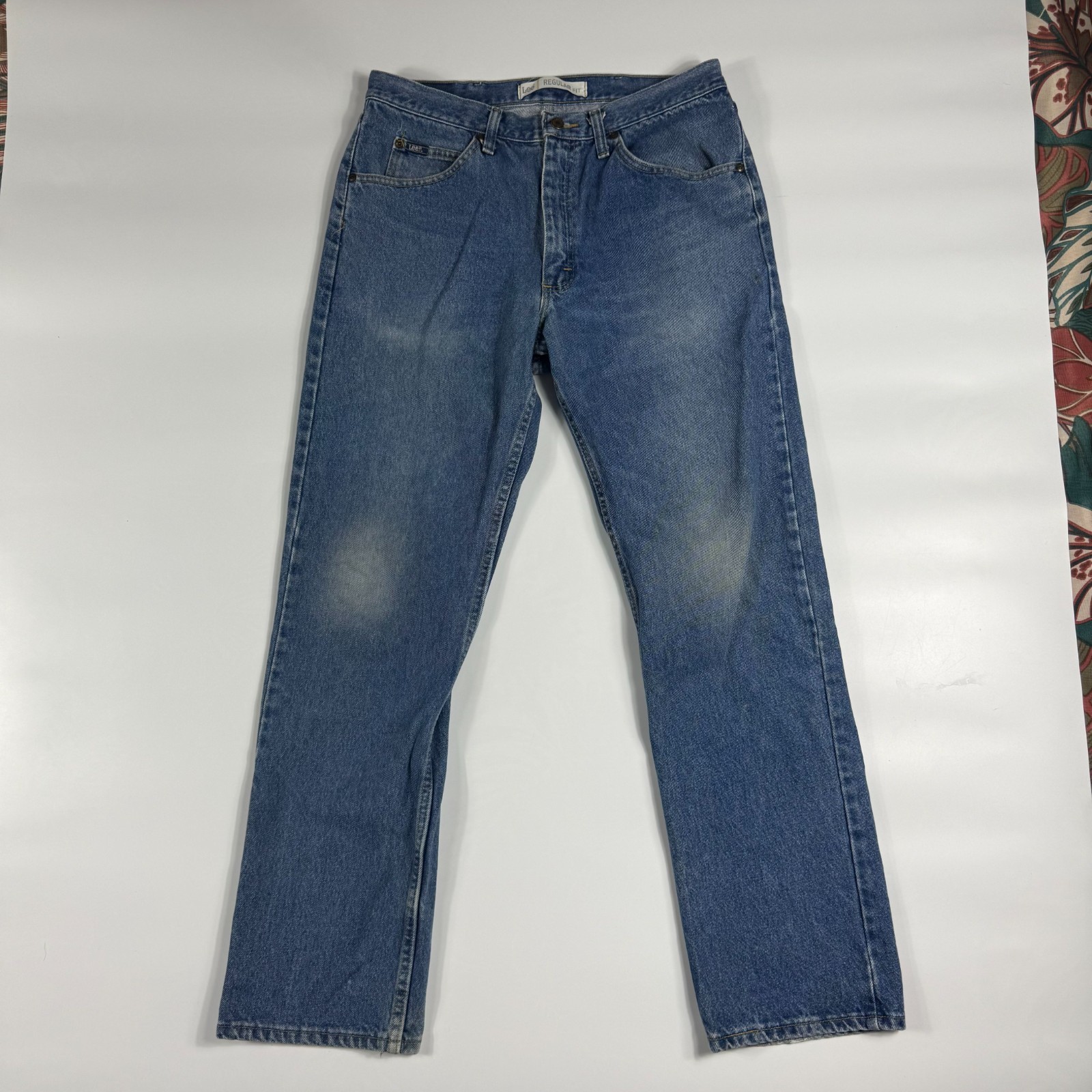 S 34x32 Blue Denim Faded Regular Fit Straight Leg Preppy 2008944