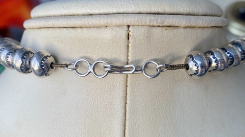 VTG Navajo Pearl Necklace Sterling Silver Graduated Beads 24" Native American - Picture 9 of 10
