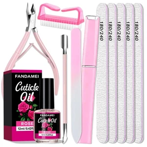FANDAMEI Manicure Kit For Women, Nail Care With Glass File, Pink 