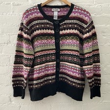 Vintage Tiara International Colorful Fair Isle Button Up Cardigan Sweater Large