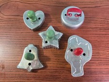 Vintage Aluminum Cookie Cutters w/ Red & Green Wood And Alum. Handles ~ Lot Of 5