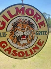 Vintage Porcelain Gilmore Gasoline Blu-Green Lion Metal Sign, Dated: 1935