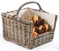 Kaminholzkorb Holzkorb Holztrage - Rattan - Grau Mit Abnehmbarem Leinentextil