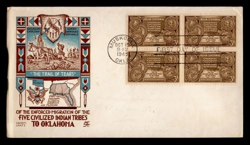 DR WHO 1948 FDC INDIAN TRIBE CENTENNIAL BLOCK STAEHLE/CACHET CRAFT M75644