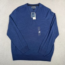 Club Room Sweater Mens Large Blue Merino Wool Blend V Neck Pullover Performance