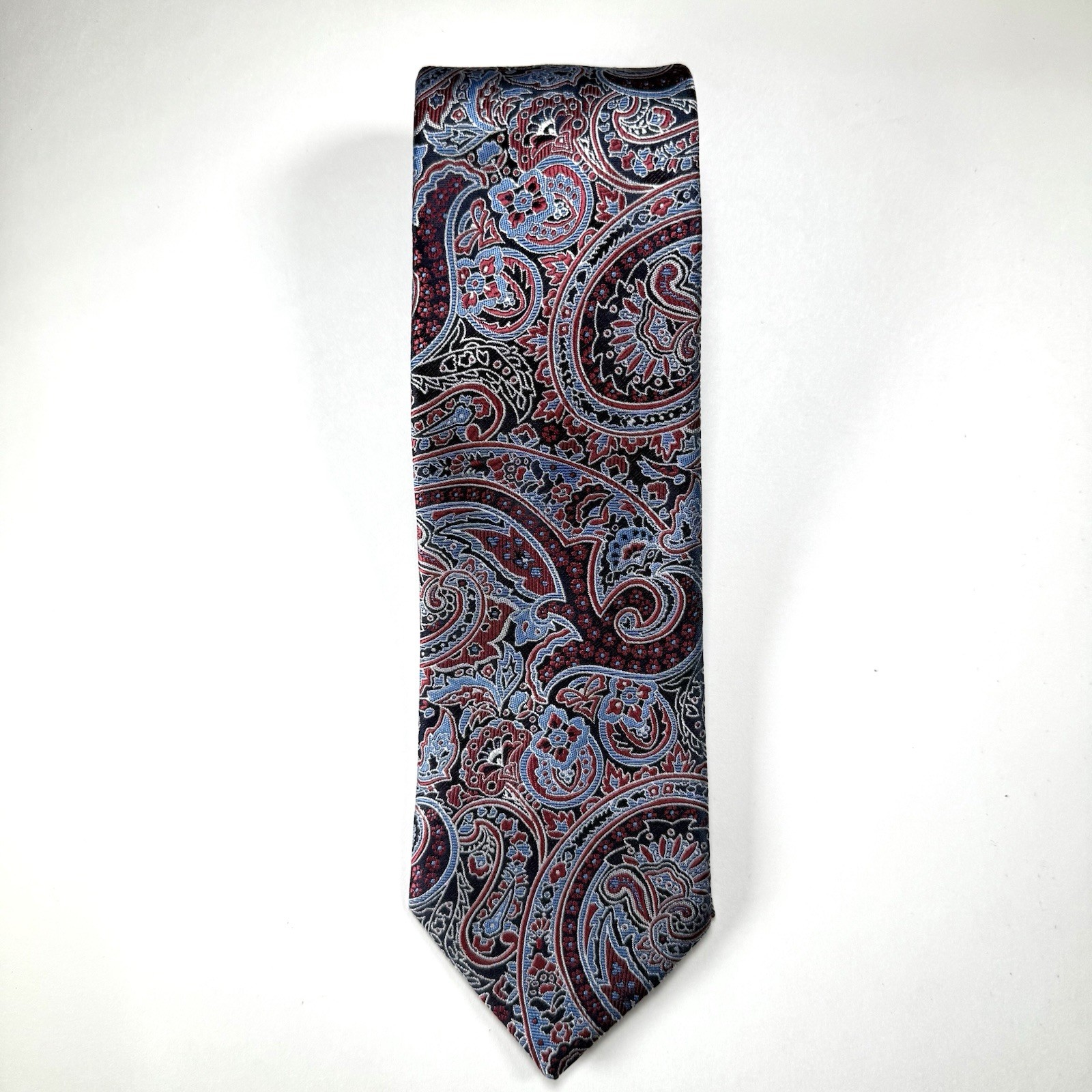 Vintage Pierre Cardin Silk Paisley Tie Navy Red Blue Designer