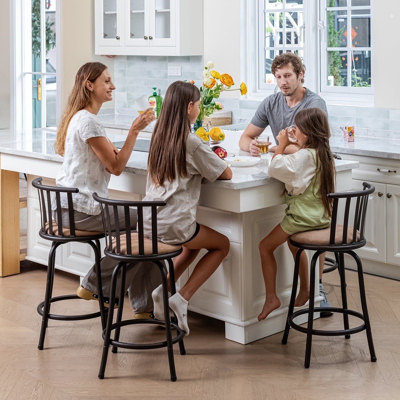 Adjustable Bar Stools Set Swivel Cushioned Seat Metal Frame Ergonomic Backrest