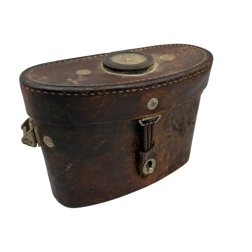 Antique Leather Binocular Case with Integrated Lid Compass Vintage Field Gear