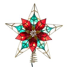 Kurt S. Adler 10-Light 11.5-Inch Poinsettia Capiz Star Tree Topper, Multi-Color