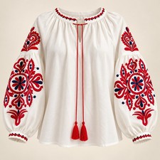 Embroidered Cotton Blouse Vyshyvanka | Ukrainian Style Shirt |Floral | Size S-M