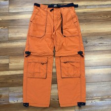Vintage 90 s Orange Rave Baggy Parachute Conversion Zipper Utility Pants