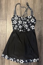 CLEARANCE NEW Black & White Floral Swim Dress