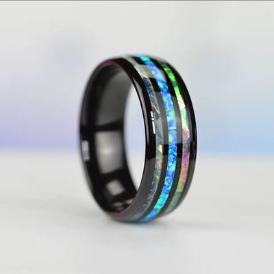 NEU & TRENDY Wolfram-Ring , Gr. 9, 10, 11, 12 Unisex, Herren, Opal, Abalone