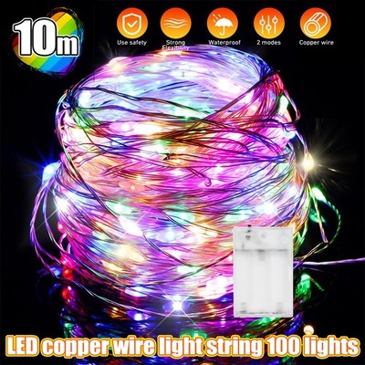 10m 100 Mini LED Copper Wire String Fairy Lights AA Battery Operated ...