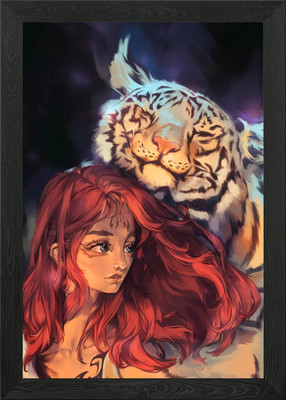 Mädchen mit weißem Tiger Digital Kunst Gerahmtes Wandbild Poster Leinwanddruck Bild