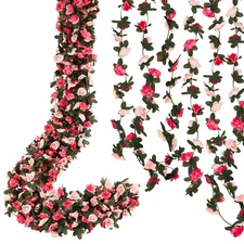 8 Pcs 65.6 Ft Flower Garland Rose Vines, Pink Rose Garland for Decoration, Fl...