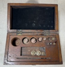 Vintage Eimer Amend Brass Scale Weight Set & Wood Case! Incomplete 9 weights, oz