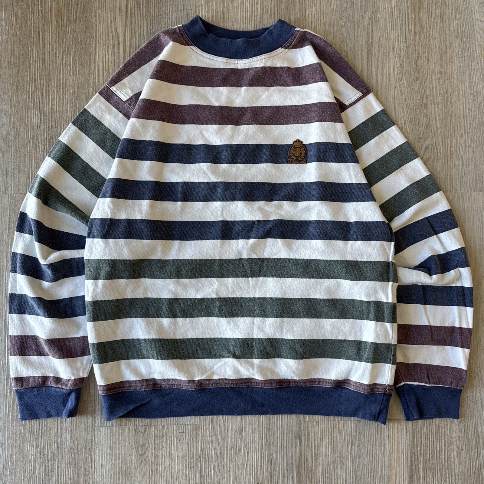 Structure Striped Cotton Crew Neck Pullover Sweat… - image 1