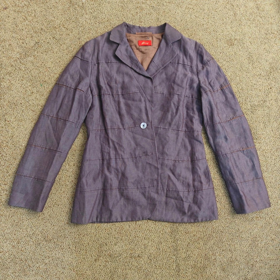 Brioni Womens Linen Blend Blazer Jacket Purple Brown Single Button Designer - Image 4 of 4