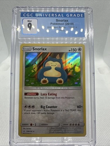 New Listing2019 POKEMON SUN & MOON UNBROKEN BONDS #158 SNORLAX-HOLO CGC 9 MINT