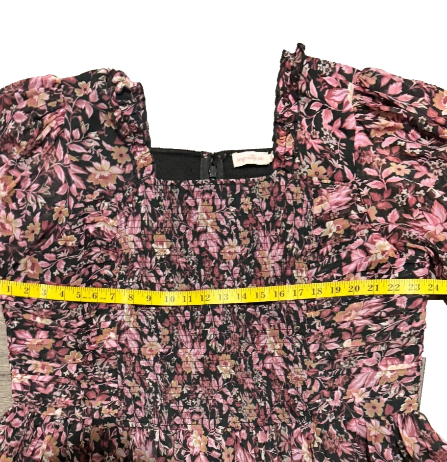 Ivy City Co Sasha 连衣裙花卉多色方领缩褶迷笛连衣裙 2X — 第 4/4 张图片