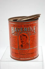 ANTIQUE ADVERTISING TIN HAVERINE HORSE PILLS 1 LB. DR DAVID ROBERTS VETERINARY