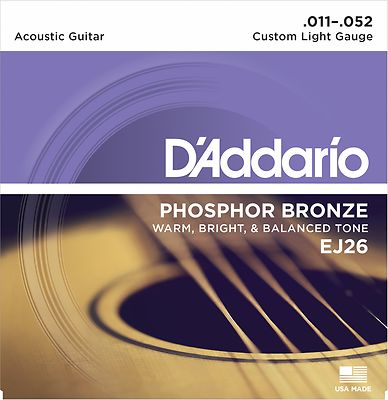D'Addario EJ26 Phosphor Bronze acoustic guitar strings, Custom Light .011-.052