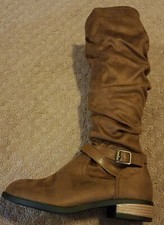 NEW Women's Almond Toe Knee High Polyester Fashion Boots with Buckle Size 7.5