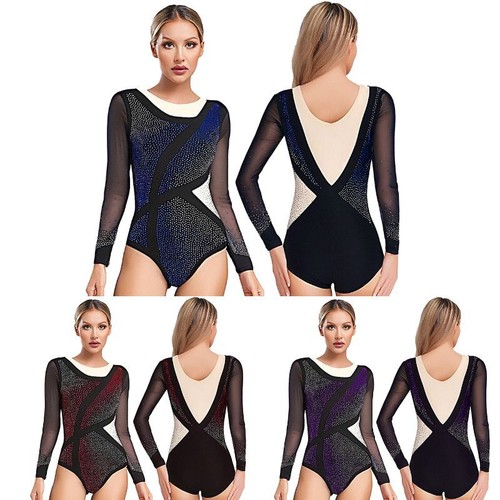 Women Unitard Dancewear Jumpsuit Jazz Bodysuit Glittery Leotard Figure Skating - Bild 2 von 41