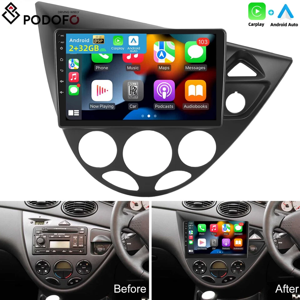 PODOFO For Ford Focus MK1 1998-2004 Car Radio Stereo GPS Navi Carplay Head Unit 2+64GB