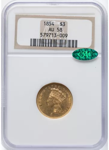 1854 Three Dollar $3 NGC AU58 (CAC)