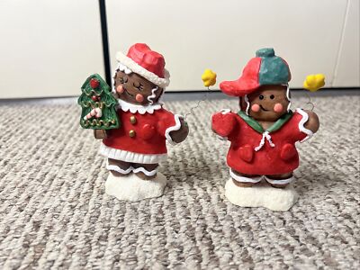 (2) Holiday Ceramic Mr. Mrs. Gingerbread Man Christmas Village 4.5  Black