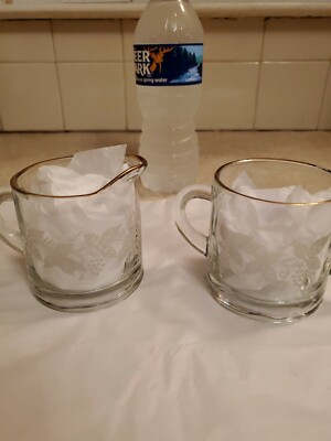 Vintage Clear Frosted Grape Sugar Bowl and Creamer Set