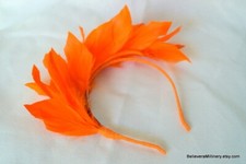 Orange Feathers Headband Fascinator Melbourne Cup Race Derby Wedding Guest