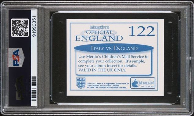 1998 Merlin’s Official England Team ‘98 World Cup 122 David Beckham PSA 9 Mint view 2