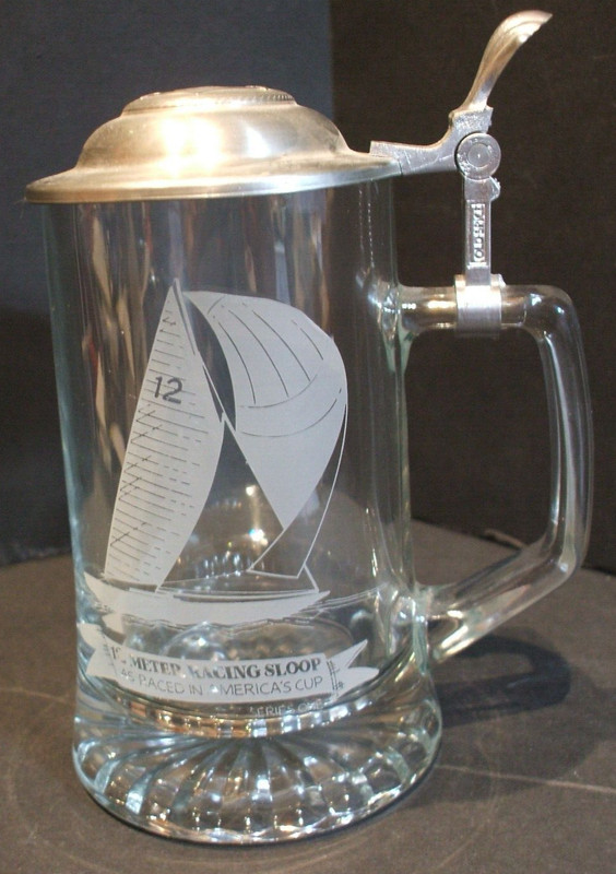 12 Meter Racing Sloop as Raced in America's Cup Lidded Beer Stein 12 oz (?) Pint