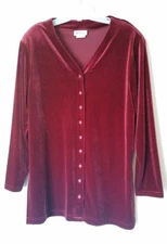 All Hours Deep Red Long Sleeve Button Up Padded Shoulders Blouse Size Medium
