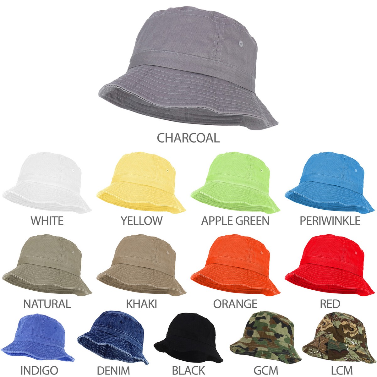 Pigment Dyed Washed 100% Cotton Unisex Bucket Hat - FREE 