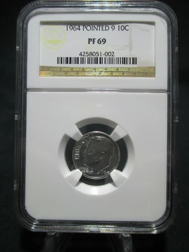 1964 ROOSEVELT DIME 10c - NGC PF 69 - HIGH GRADE PROOF GEM - POINTED 9 NINE
