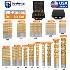 99PCS Drill Bit Set 1/16"-3/8" HSS Titanium Multi Drill Bits Twist Wood Tools